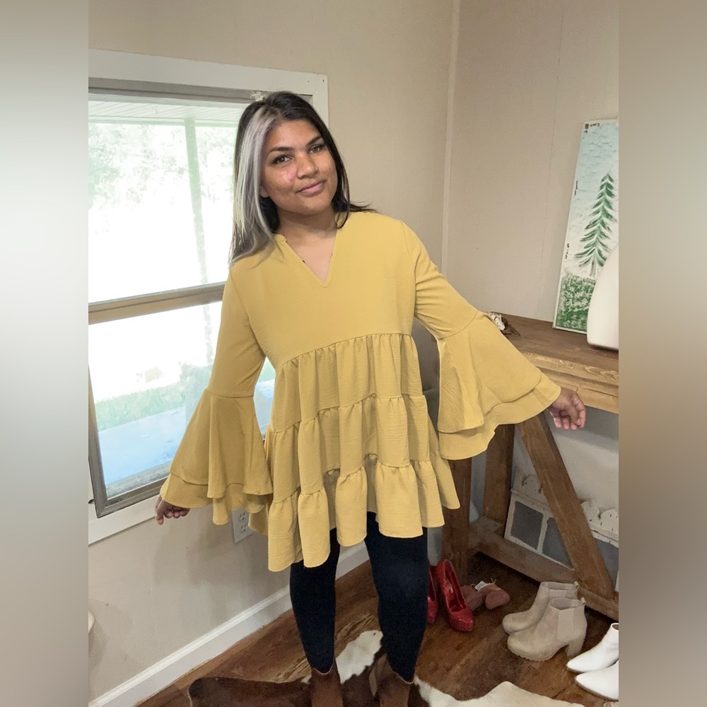 Mustard Bell Sleeve Blouse